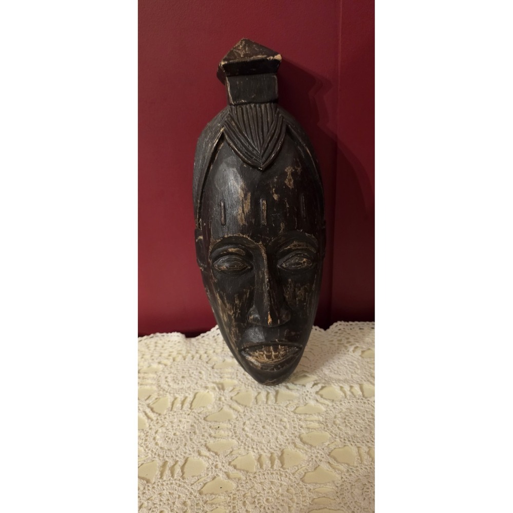 Vintage Hand Carved African Style Wooden Wall Mask Decor Tribal Face